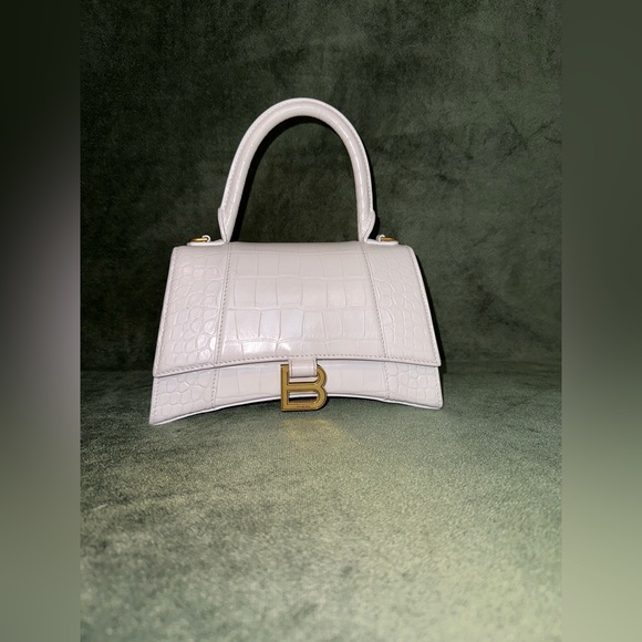 SOLD‼️BALENCIAGA- HOURGLASS SMALL HANDBAG CROCODILE EMBOSSED IN WHITE - Picture 3 of 8